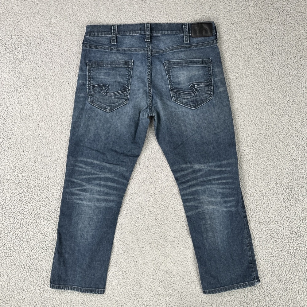 Silver Jeans Co Eddie Jeans Men 36x27* Blue Straight Leg Stretch Faded Whiskered - Picture 15 of 16